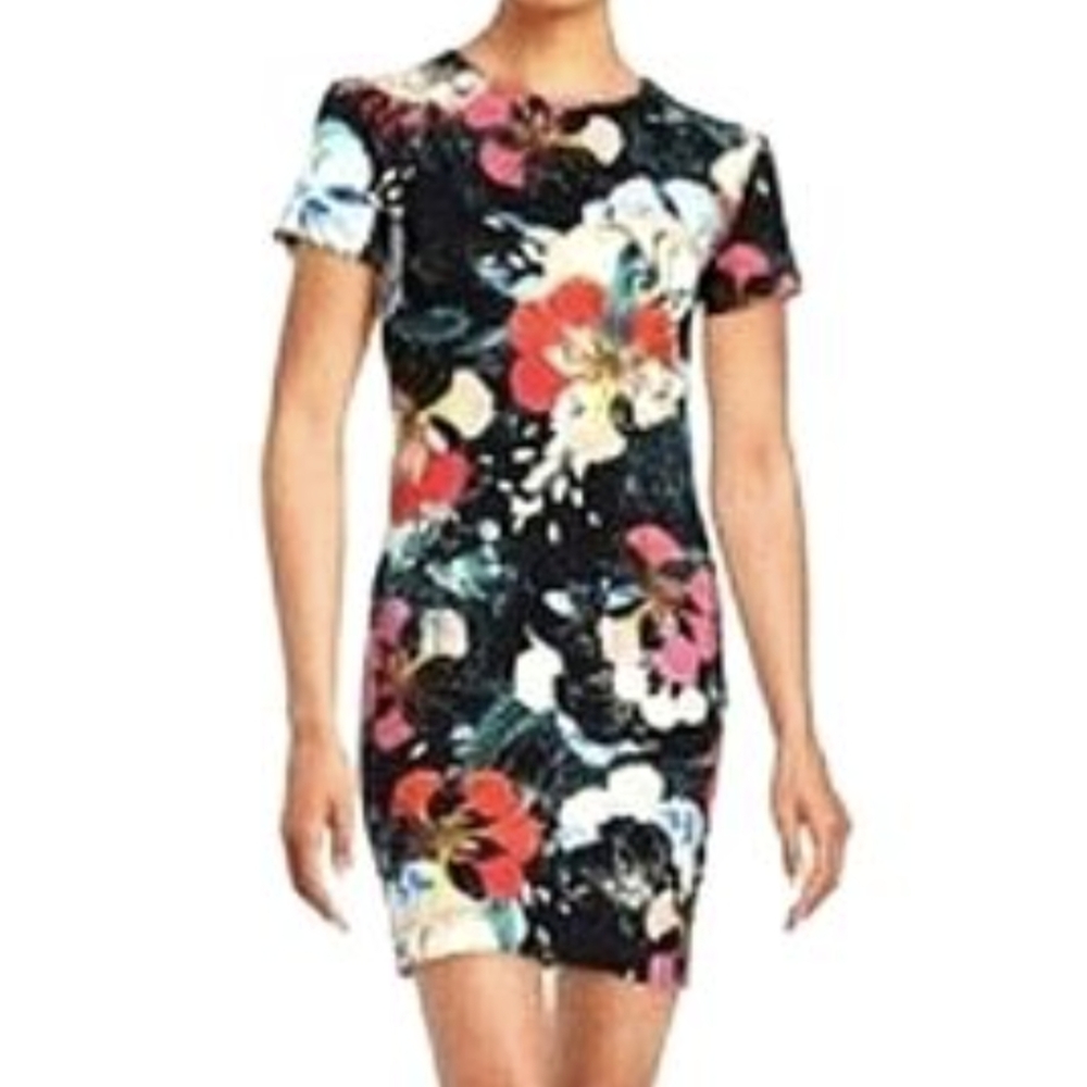 French Connection floral bodycon stretchy knit dress size 2